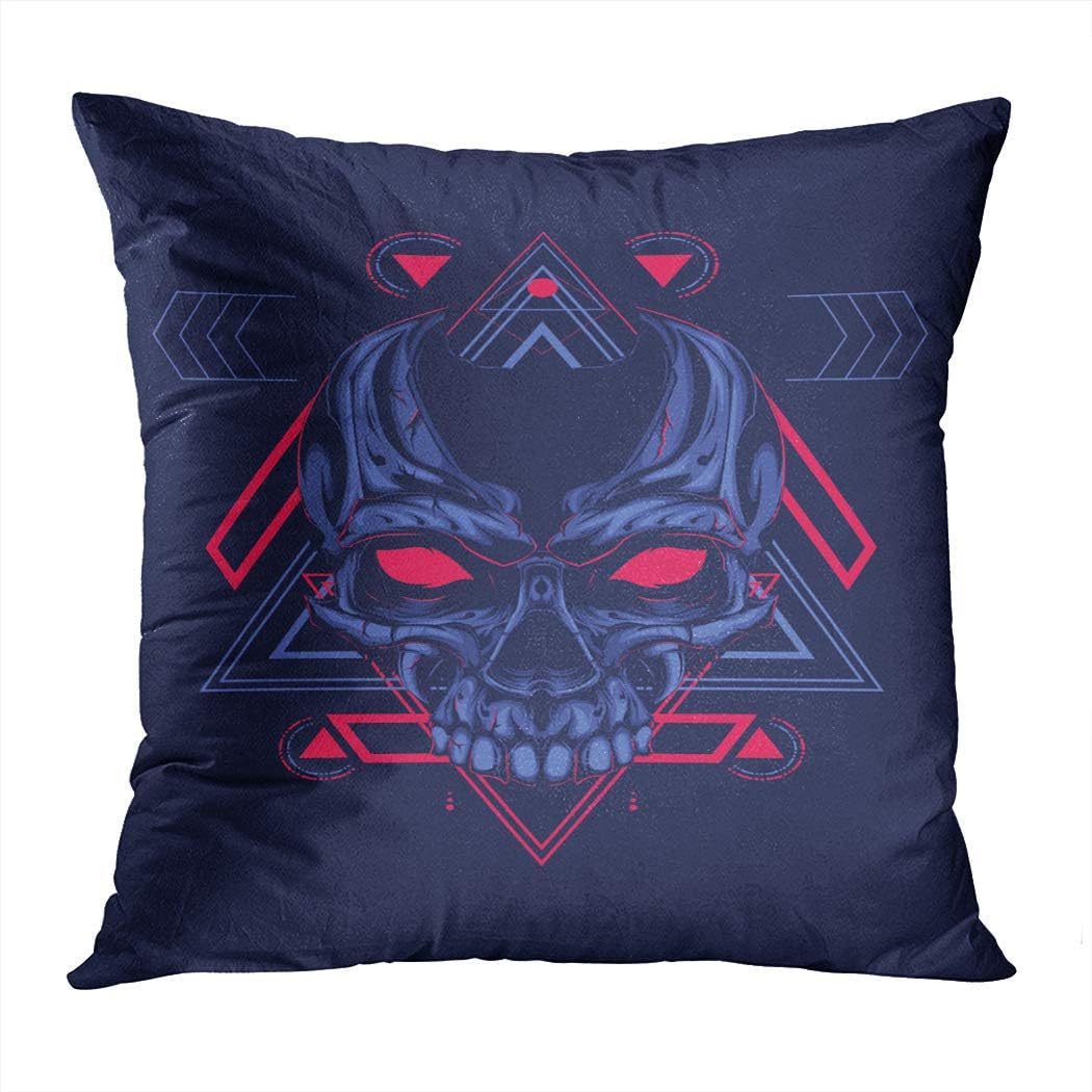 Houlor Throw Pillow Cover Print Creepy Skull Face Sacred Geometry Angry Art Artwork Black Pillowcase Living Room Bedroom Dorm Car Hidden Zipper Home Decor Home Style Cushion Case 20 X 20 Inches