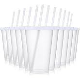 Mifoci 12 Pcs Plastic Tumbler with Lids and Straws Reusable Plastic Tumblers Bulk Mug Tumbler with Straw and Lid Tumbler Ice Cold Drinking Cup for Water Smoothie Birthday Party (White,16oz)