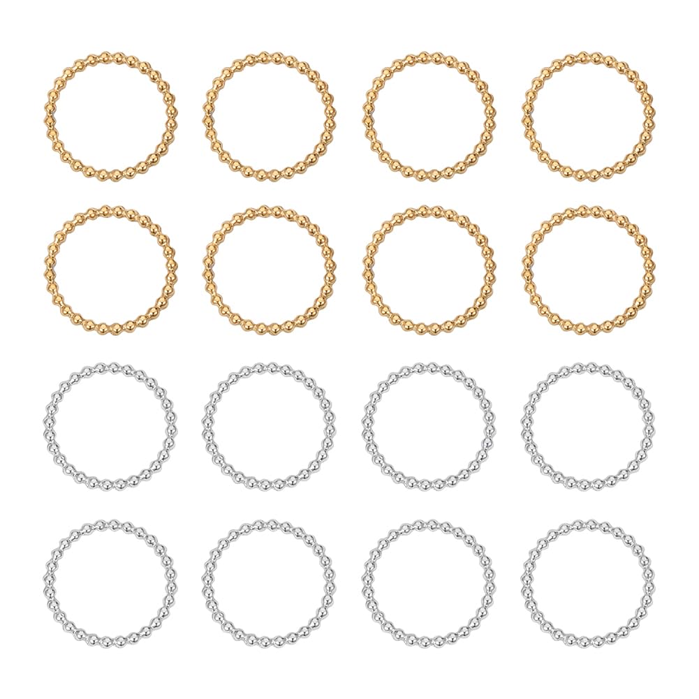 UNICRAFTALE 20Pcs 2 Colors Stainless Steel Linking Ring Round Bead Ring Open Bezel Charms Flat Round Connectors Hollow Link Rings for DIY Crafts Jewelry Making