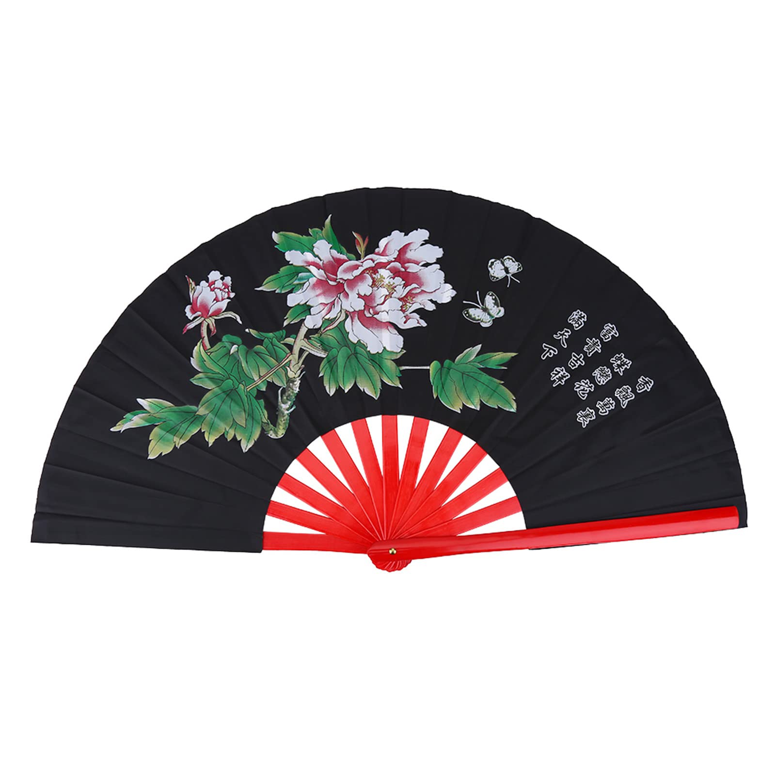 TYTOGE Tai Chi Fan Folding Hand Fan, Tai Chi Martial Arts Kung Fu Bamboo Silk Fan Right Hand Wushu Dance Pratice Training (Black)