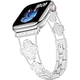 Tasikar Bling Diamond Women Band Compatible with Apple Watch Band 49mm 46mm 45mm 44mm 42mm 41mm 40mm 38mm Ultra SE Series 11 10 9 8 7 6 5 4 3 2 1 Lucky Clover Dressy Replacement Bracelet (Silver)