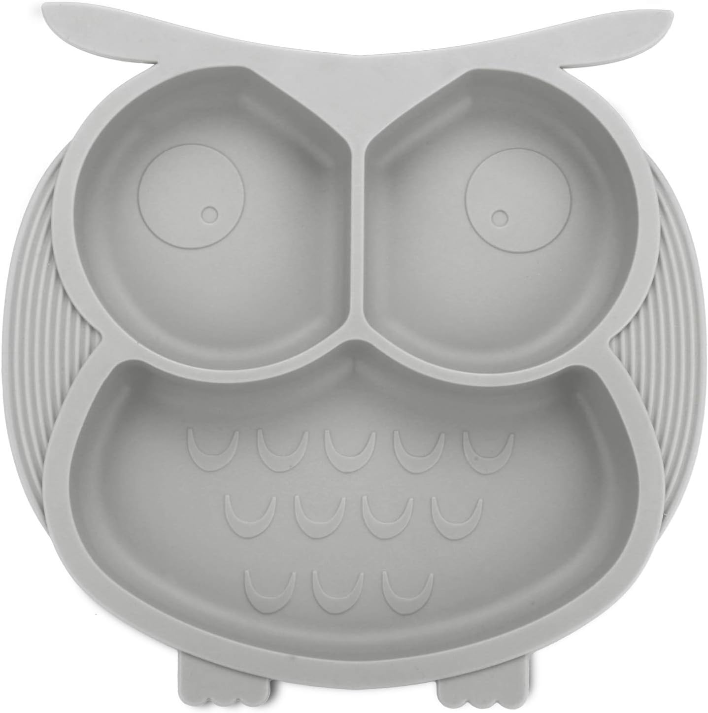 Leatchliving Silicone Grip Dish, Suction Plate, Divided Plate, Baby Toddler Plate, BPA Free, Microwave Dishwasher Safe-Owl Gray