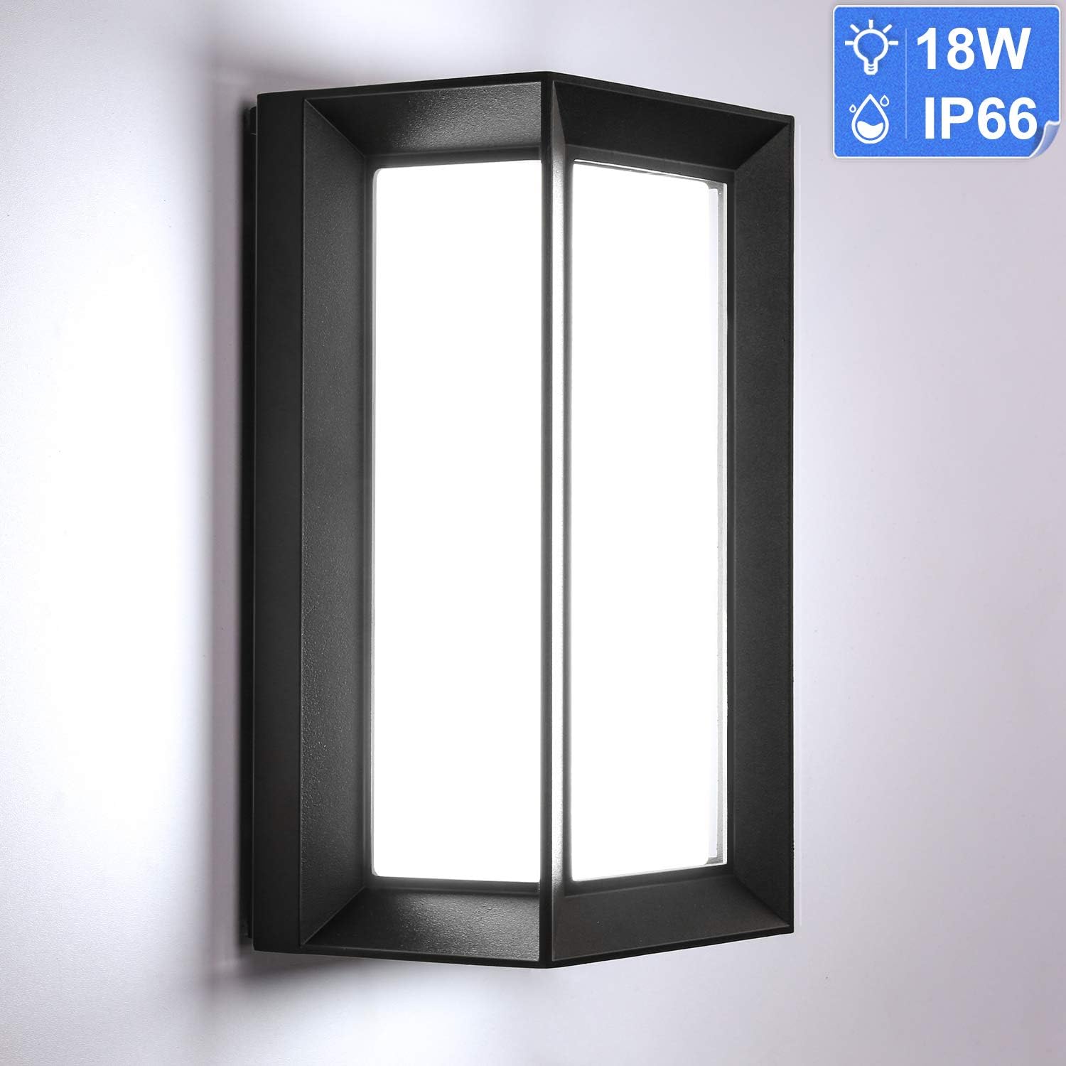 Lightess Outdoor Led Wall Light Anthracite Led Bulkhead Light Vertical Frame Waterproof IP66 Exterior Wall Lights for Garden Shed Porch Garage Corridor Workshop Patio Cool White