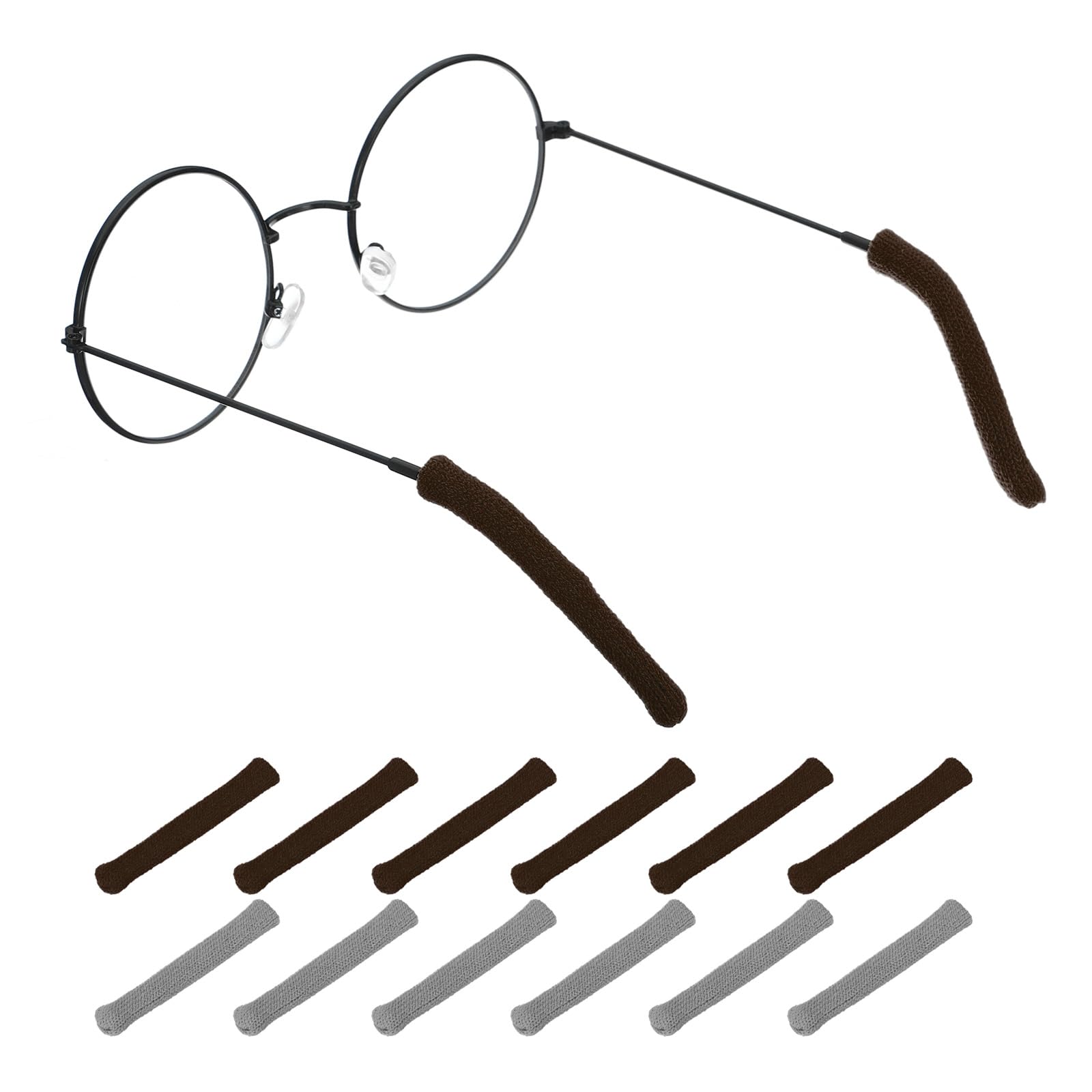 PATIKIL Glasses End Tips, 4 Pairs Eyeglass Anti Slip Ear Sock Pieces Tube Sleeve Nylon Replacement Temple for Rectangle Thin Metal Eyeglass Temple, Gray Brown