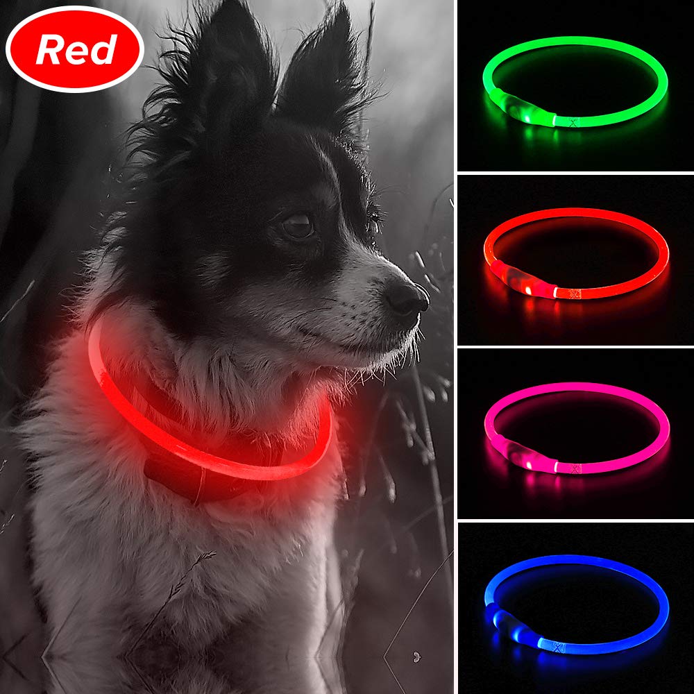 Illumifun Led Dog Collar, USB Rechargeable TPU Cuttable Light Up Collar Make Your Dogs Seen & Safe in the Dark (Ruby Red)