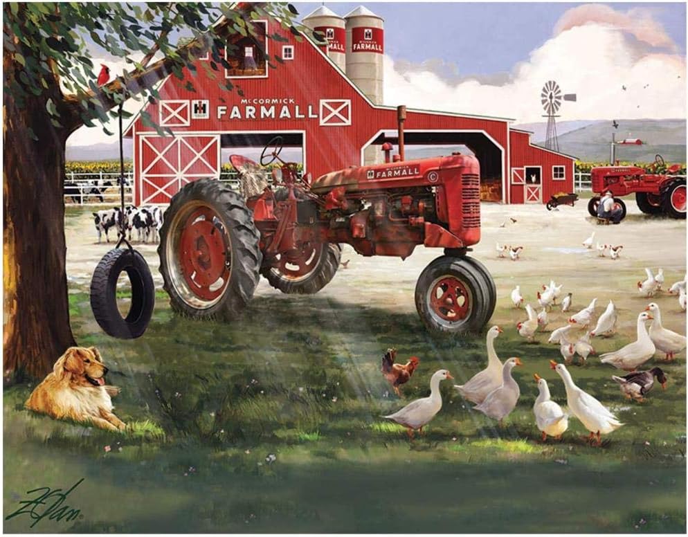 The Jigsaw Puzzle Factory Farmall Tractor Big Red Barn Farm Animals Puzzle Game for Kids and Adults with Collectible Box-500pcs