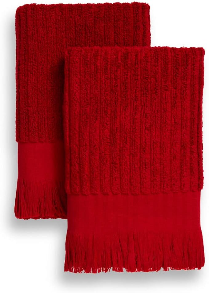 Pure Fiber Set of 2 Ribbed Hand Towels, Cranberry Home