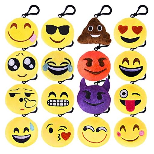 KUUQA Emoji Plush Pillows Keychain Emoji Decoration, Emoji Party Supplies (16 Pack)