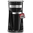 Elite Gourmet EHC113 Personal Single-Serve Compact Coffee Maker Brewer Includes 14Oz. Stainless Steel Interior Thermal Travel Mug, Compatible with Coffee Grounds, Reusable Filter, Black