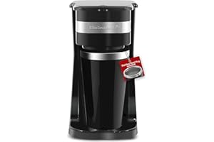 Elite Gourmet EHC113 Personal Single-Serve Compact Coffee Maker Brewer Includes 14Oz. Stainless Steel Interior Thermal Travel Mug, Compatible with Coffee Grounds, Reusable Filter, Black