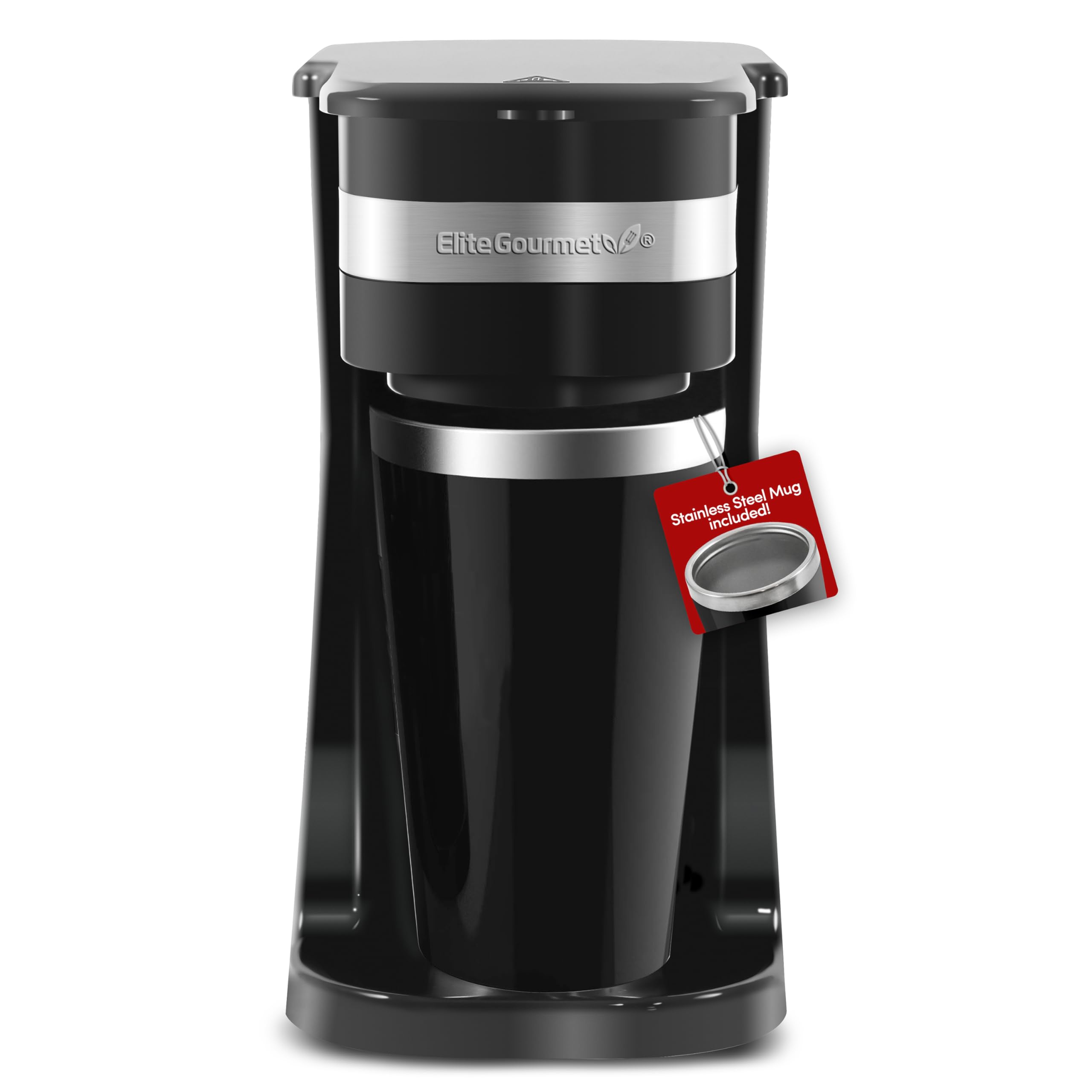 Photo 1 of **HEAVILY USED, NEEDS CLEANING**Elite Gourmet EHC113 Personal Single-Serve Compact Coffee Maker Brewer Includes 14Oz. Stainless Steel Interior Thermal Travel Mug, Compatible with Coffee Grounds, Reusable Filter, Black