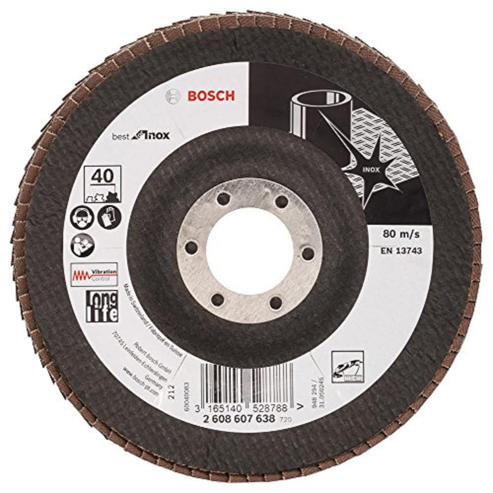 Bosch 2608607638 Angulated Flap Disc for Stainless Steel, 0 V, Black, 125 mm