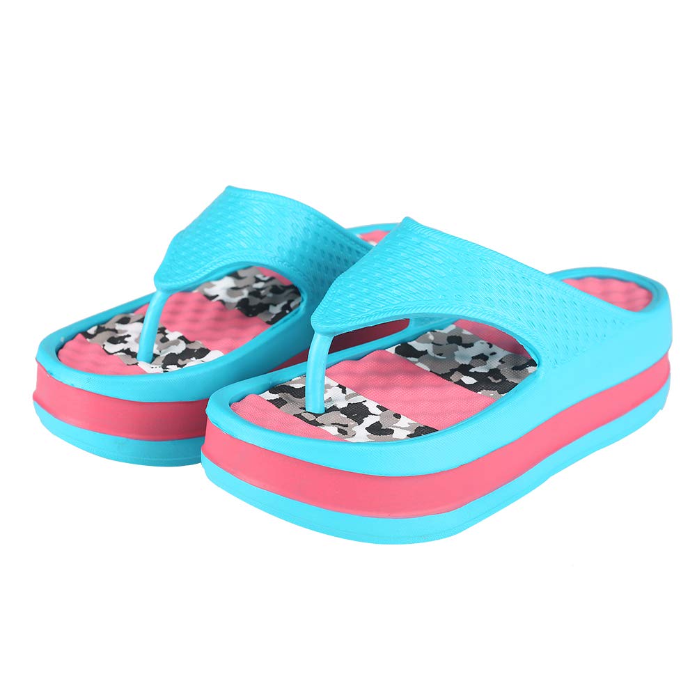 Fashion-zone Womens Lightweight High Heel Flip Flops-Comfortable Wedge Sandals-Summer High Wedge Flip Flops for Beach,Pool (10-10.5 M US, Blue)