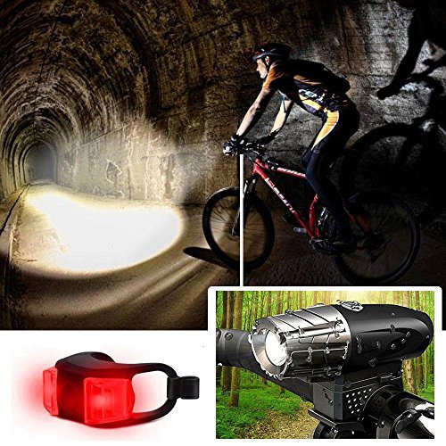 yyan Bicycle Headlight Tail Light Set Bright LED Bike Front Rear USB Rechargeable