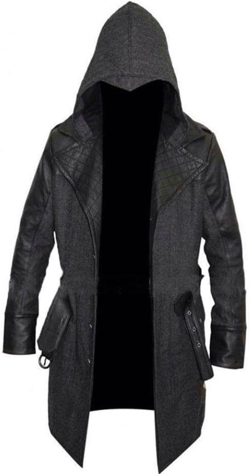 Fashion Xone Men's Syndicate Jacob Frye Black Faux Leather With Dark Heather Grey Trench Coat Christmas Sale Offer
