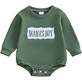 KMBANGI Mama's Boy Newborn Baby Boy Clothes Long Sleeve Letters Embroidered Sweatshirt Romper Bubble Onesie Fall Outfit