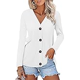 TICTICMISS Womens Button Down Shirts Long Sleeve V Neck Tops Casual Fall Tunics Tops Loose Fit