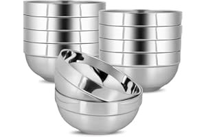 JUYUANFENGGOU 10pcs 304stainless Steel Kids Bowls, 5inches 15 Ounce Stainless Steel Kids Bowls,Double-Walled Metal Serving Dishes Uses For Sauces, Rice, Noodle, Ice Cream
