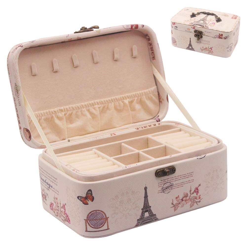 Swhily Jewellery Box, Jewelry Storage Organiser for Rings, Earrings, Necklace, Travel Jewellery Box for Women (2 Layers)