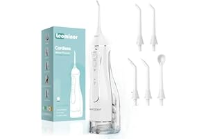 Leominor Water Dental Flosser Pick for Teeth, 300ML Portable Oral Irrigator Upgraded Tank Removable,IPX7 Waterproof, Rechargeable Travel Teeth Cleaner, Professional Electric Flossing (White)