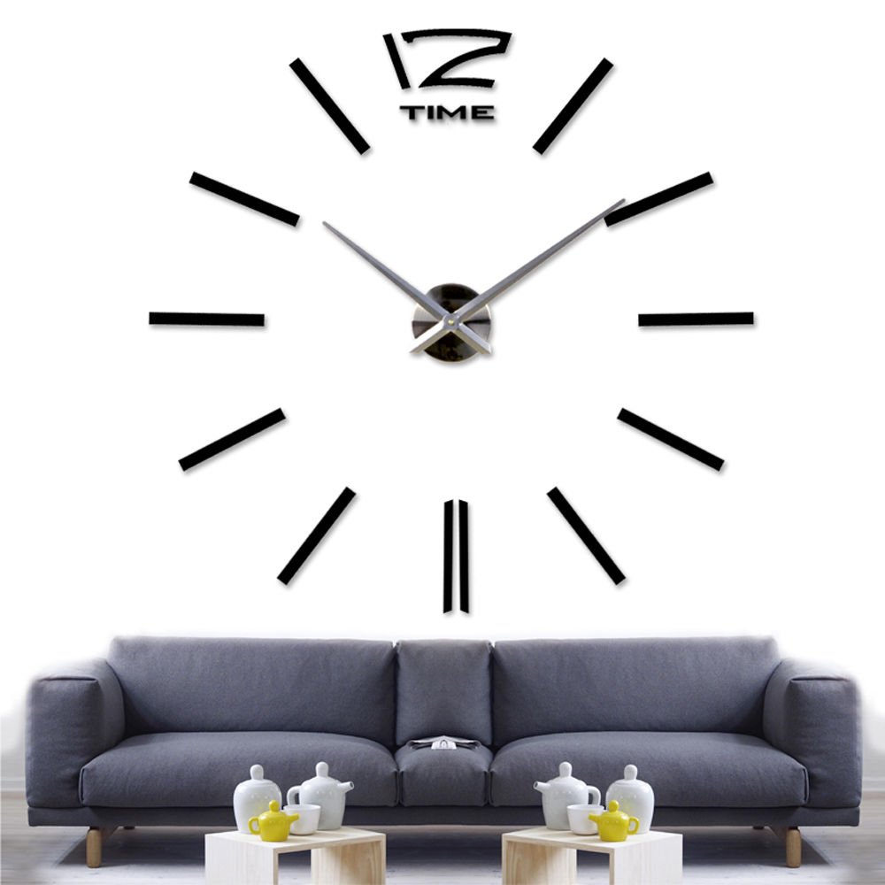 Walplus 130x130 cm 3D Giant Vinyl Wall Clock Art Decals Home Decoration Living Bedroom Office Décor DIY, Black