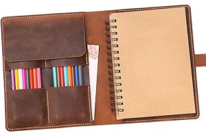 Leather Sketchbook Cover 5.5x8.5 A5 Refillable Artist Journal Case with Pencil Holder, Hand-Stitched Full Grain Leather Drawi