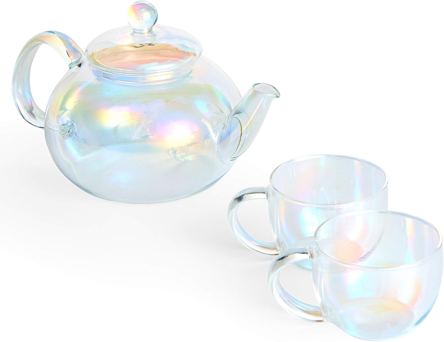 Beautify Gin and Tonic Infuser Tea Set Iridescent Borosilicate Glass 690ml Teapot & 2 Glasses