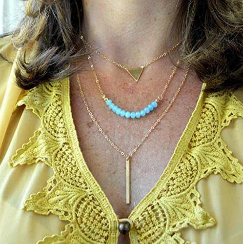 Layer Necklace Bar Triangle Handmade Strand Jewelry Gold-Plated