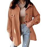VICHYIE Womens Corduroy Shacket Blouses Button Down Shirts Pocket Long Sleeves Tops Jacket Coats