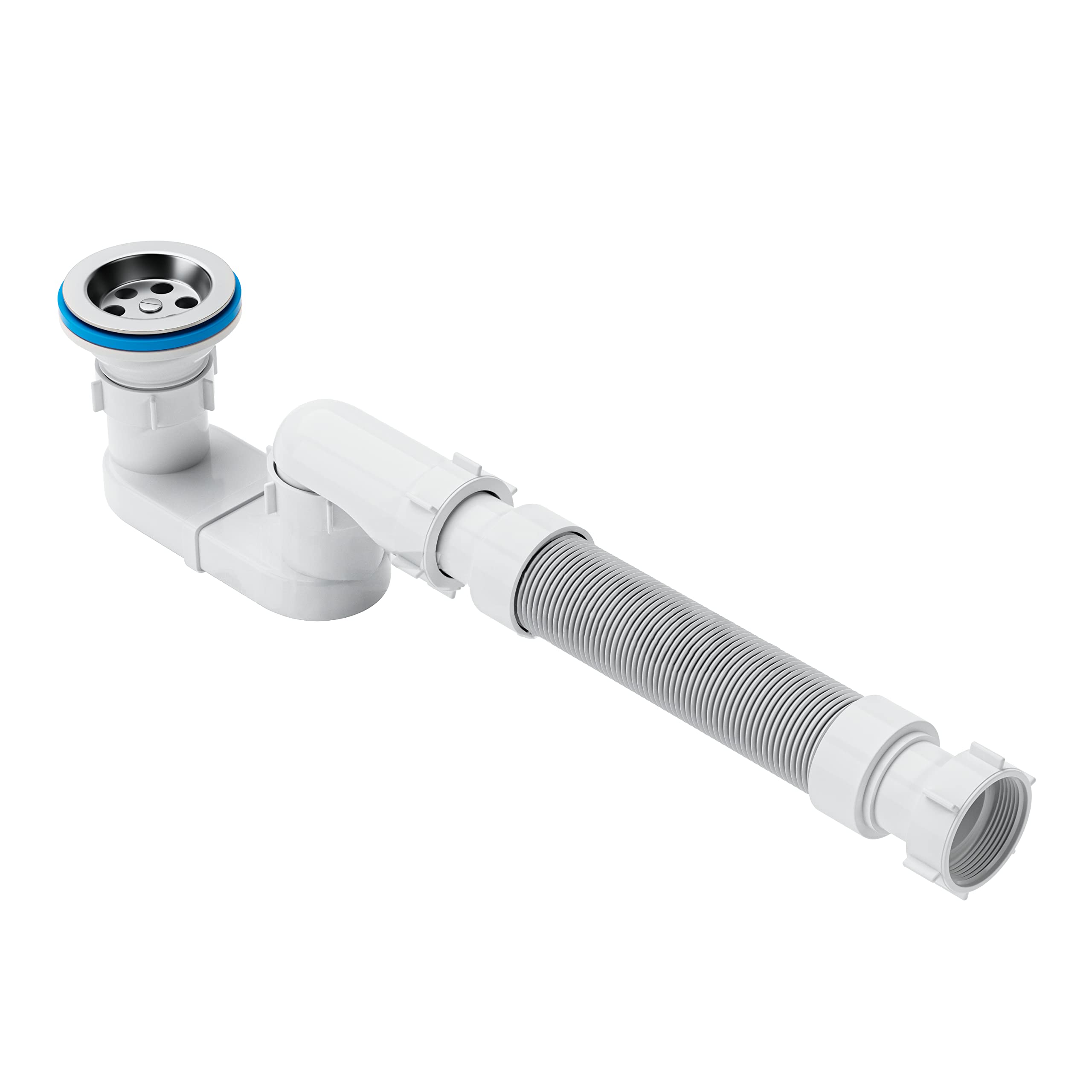 Low Profile 1-1/2" Bathtub Shower Drain with Flexible and Flat P Trap for Freestanding Tub Drain for Bath