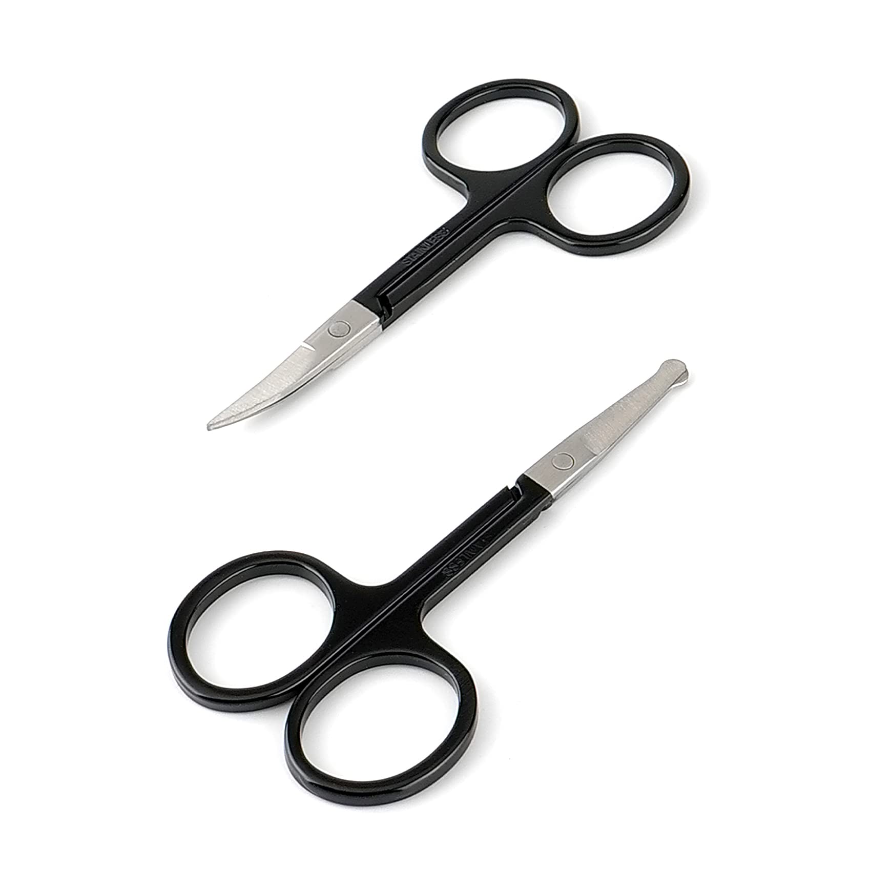 Photo 1 of Facial Hair Small Grooming Scissors For Men Women - Eyebrow, Nose Hair, Mustache, Beard, Eyelashes, Ear Trimming Kit - Curved and Rounded Safety Tip Clippers For Hair Cutting- 2PCS Black