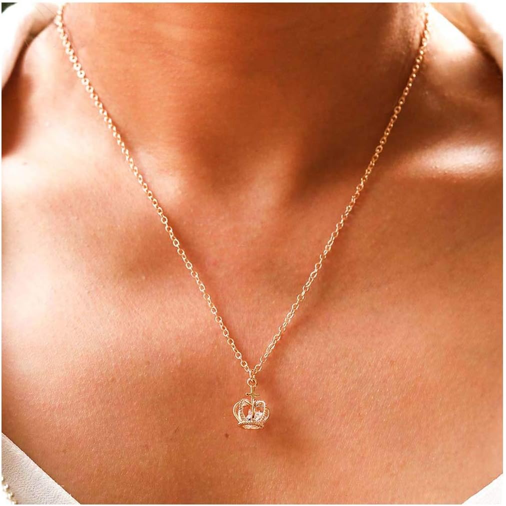 Tgirls Korean Style Simple Necklace Crown Rhinestone