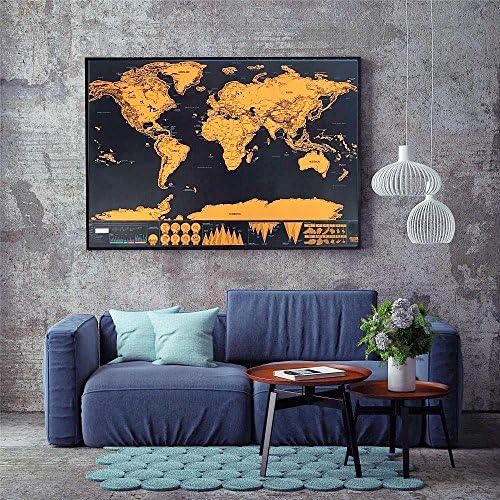 Arayxue Scratch Off World Map Poster Travel Tracker Map Scrape Off Map with Detailed Landmarks - Perfect Map Poster for Avid Travelers, Wedding Gift, Lively Decorations on Boring Wall