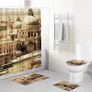 Amazon.com: MIGAGA Shower Curtain Sets with Non-Slip Rugs,Toilet Lid