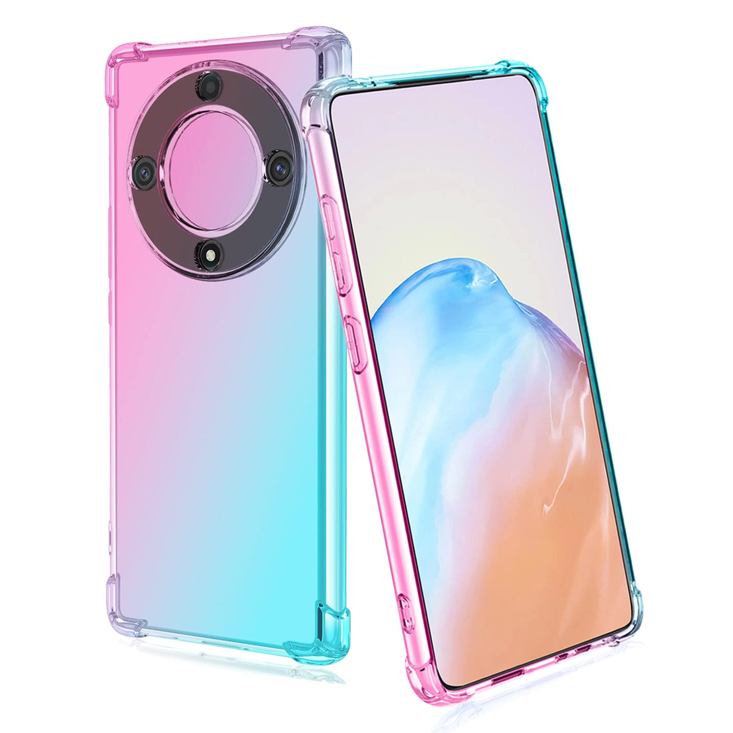 BORYA Silicone Case for Honor Magic 5 Lite 5G (Magic5 Lite), Transparent Ultra Thin Shockproof Silky Soft Touch Premium TPU, Elegant Colorful Gradient Anti-Scratch Cover,Pink/Green