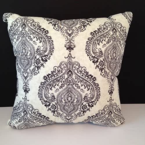 Black Gray and White Shabby Chic Damask Pillow Handmade
