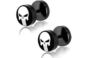 Comfort Zone Studios Black Stainless Steel Two-Tone Punisher Skull Faux Fake Cheater Ear Plugs Gauge, Pair
