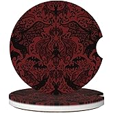 Car Coasters for Cup Holders, 2 Pack Absorbent Ceramic Anti Slip Universal Car Interior Accessories 2.56 Inch Cup Coaster for Women Men - Black Red Bat