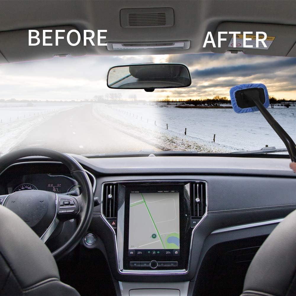 Car Window Cleaner, Microfiber Car Window Cleaning Tool with 4 Washable and Reusable Cloth Pad Head, Extendable Handle and Spray Bottle for Auto Glass Wiper Car: Health & Personal Care
