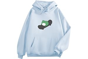 KEEVICI Women's Cute Sweatshirts Skateboarding Frog Long Sleeve Hoodie Pullover Tops