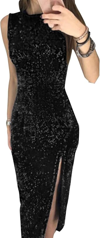 black sequin dress midi