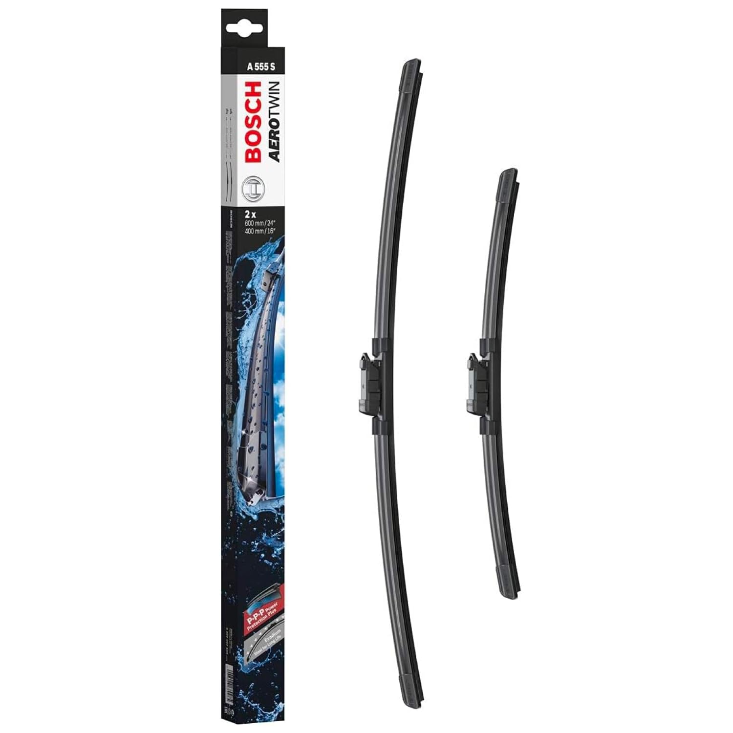 Bosch Wiper Blade Aerotwin A555S, Length: 600mm/400mm – Set of Front Wiper Blades - Only for Left-Hand Drive (EU)