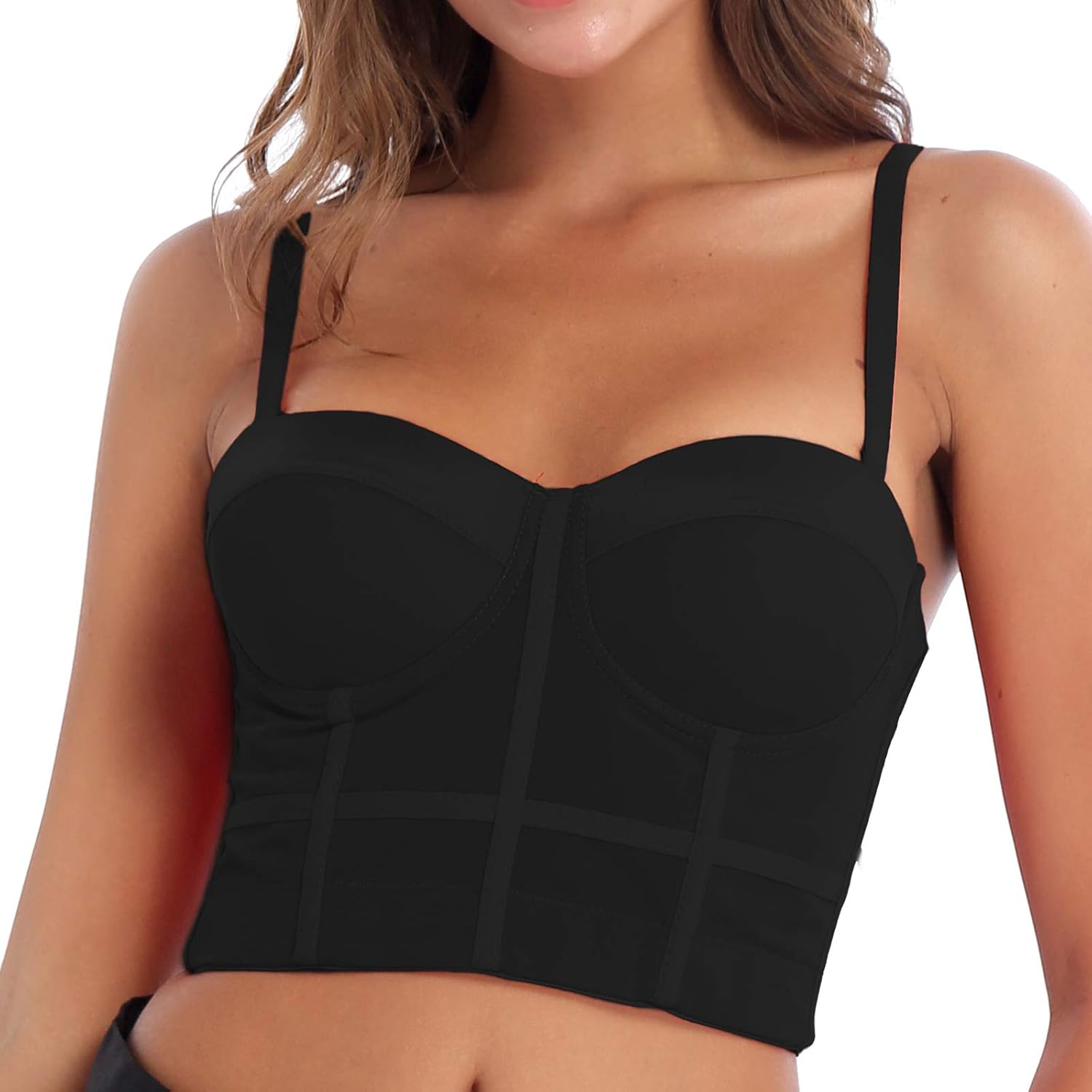 iiniim Women's Mesh Bustier Corset Crop Top Push Up Underwire Padded