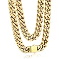 Bandmax Mens Stainless Steel Chain Necklaces 5/7/9/12 MM Chunky Miami Cuban Link Chain Necklace Bracelet Silver/Gold/Black Chains for Men 18"-30"