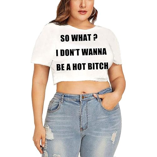 HEARTISIAN Women's Plus Size Summer T Shirt Letters Printing Casual Crop Tops Short Sleeves Tees