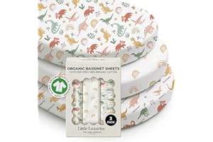 100% Organic Cotton Bassinet Sheets 3 Pack - (33" L x 20" W) Baby Delight - GOTS Certified, Soft Breathable Percale Weave, Fi