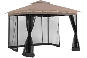 Hisecome 10' x 12' Gazebo Universal Replacement Mosquito Netting,Black Outdoor Canopy Net Screen 4-Panel Sidewall Curtain, with Zippers,Mosquito Netting（Only）