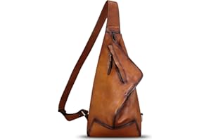 FEIGITOR Genuine Leather Sling Bag Retro Crossbody Sling Backpack Handmade Chest Shoulder Hiking Daypack Purse
