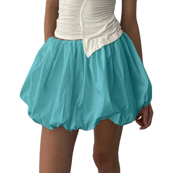NUFIWI Women Y2k Bubble Skirt High Elastic Waist Ruffle