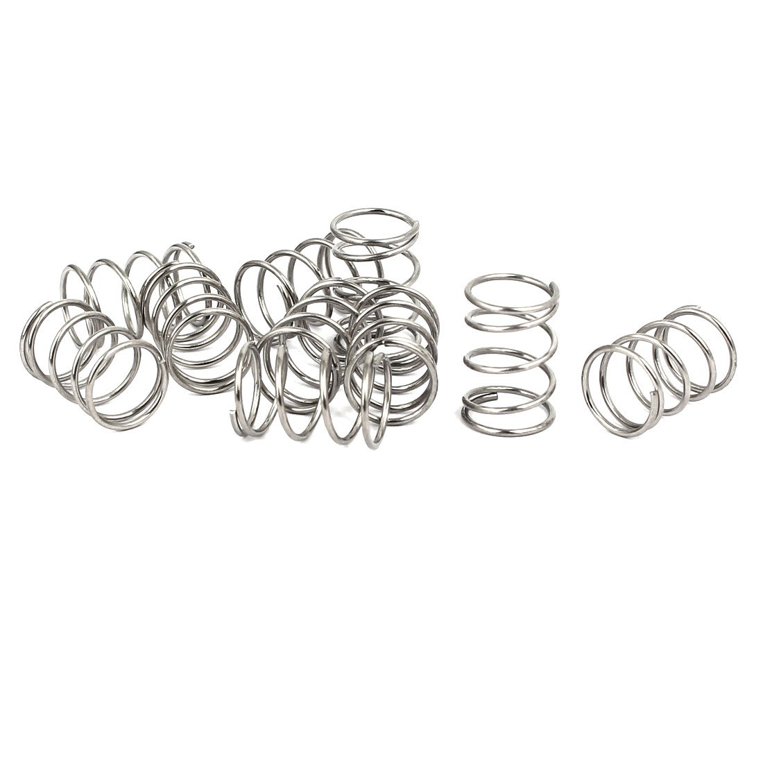 sourcingmap Compression Spring,304 Stainless Steel,10mm OD,0.8mm Wire Size,15mm Free Length,Silver Tone,10Pcs